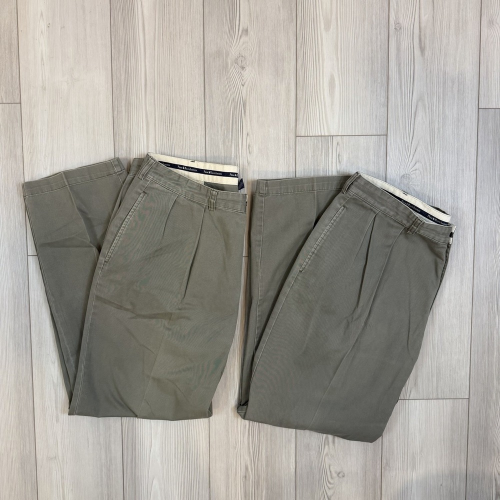 Lot Of 2 Vintage Polo Ralph Lauren‎ Pants 38x30 Green Pleated Trousers